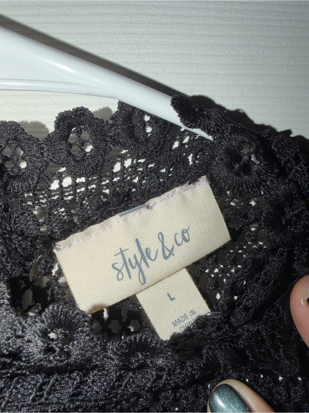 Style & Co. Black Lace Mock Neck Top with Camisole & Full Zip Back - Picture 6 of 10